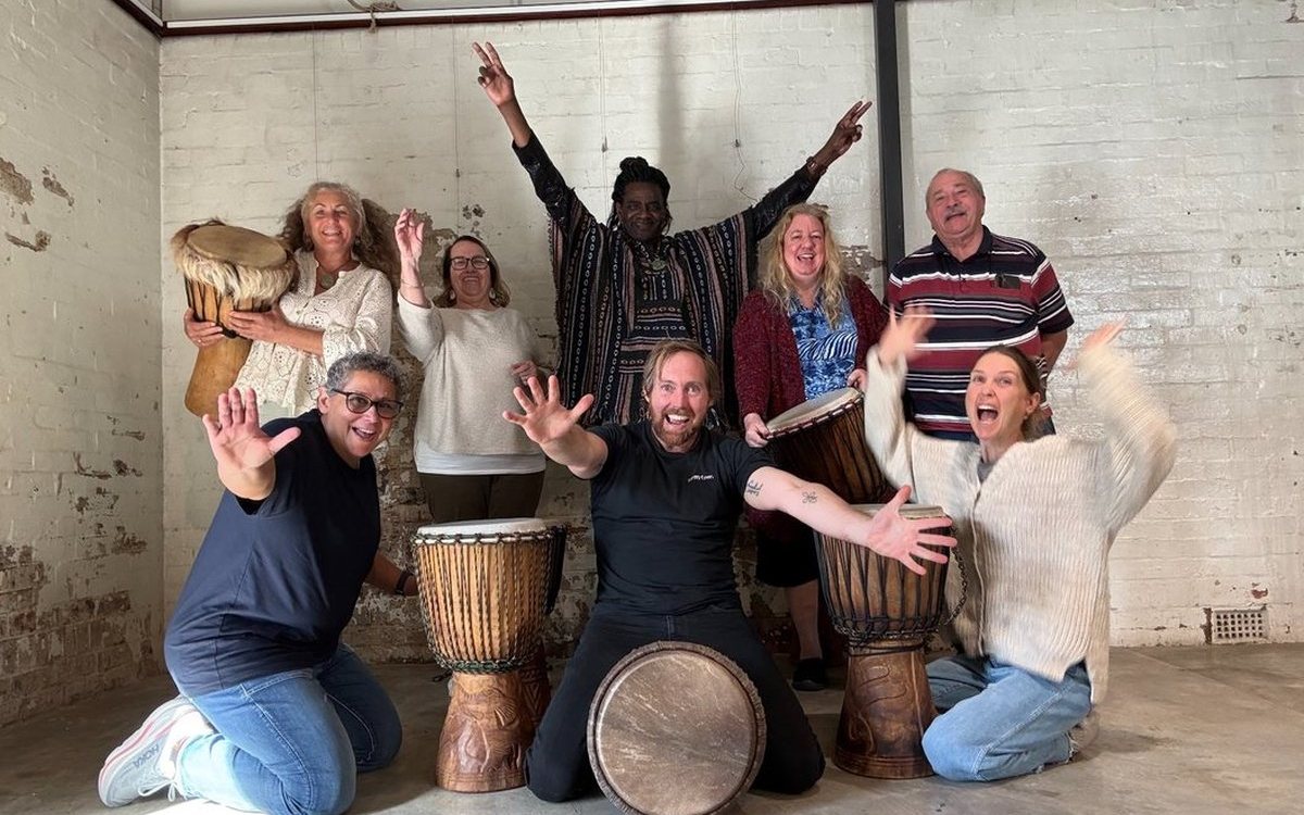 Participants at an InRhythm Drum Facilitator Training workshop in Brisbane