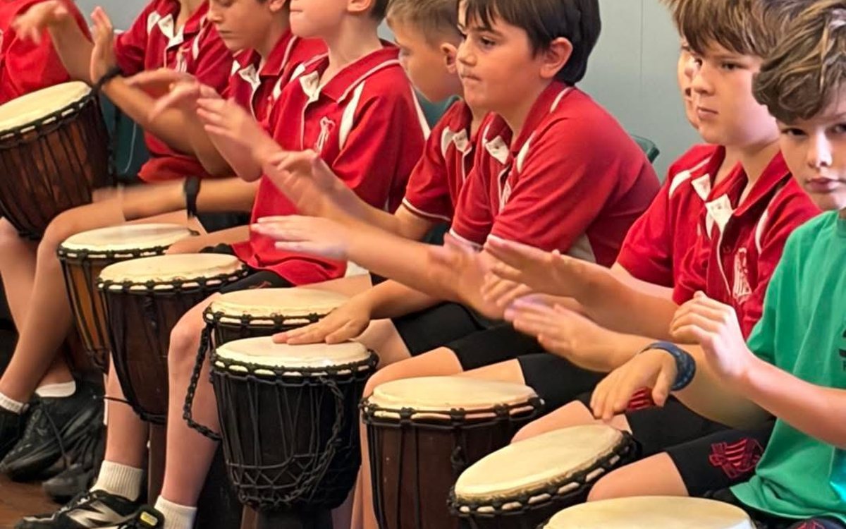 School students participating in an InRhythm drumming incursion